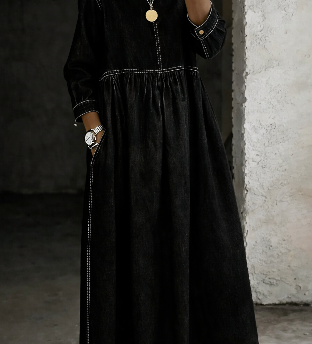 Elise | Robe en jean col rond manches longues