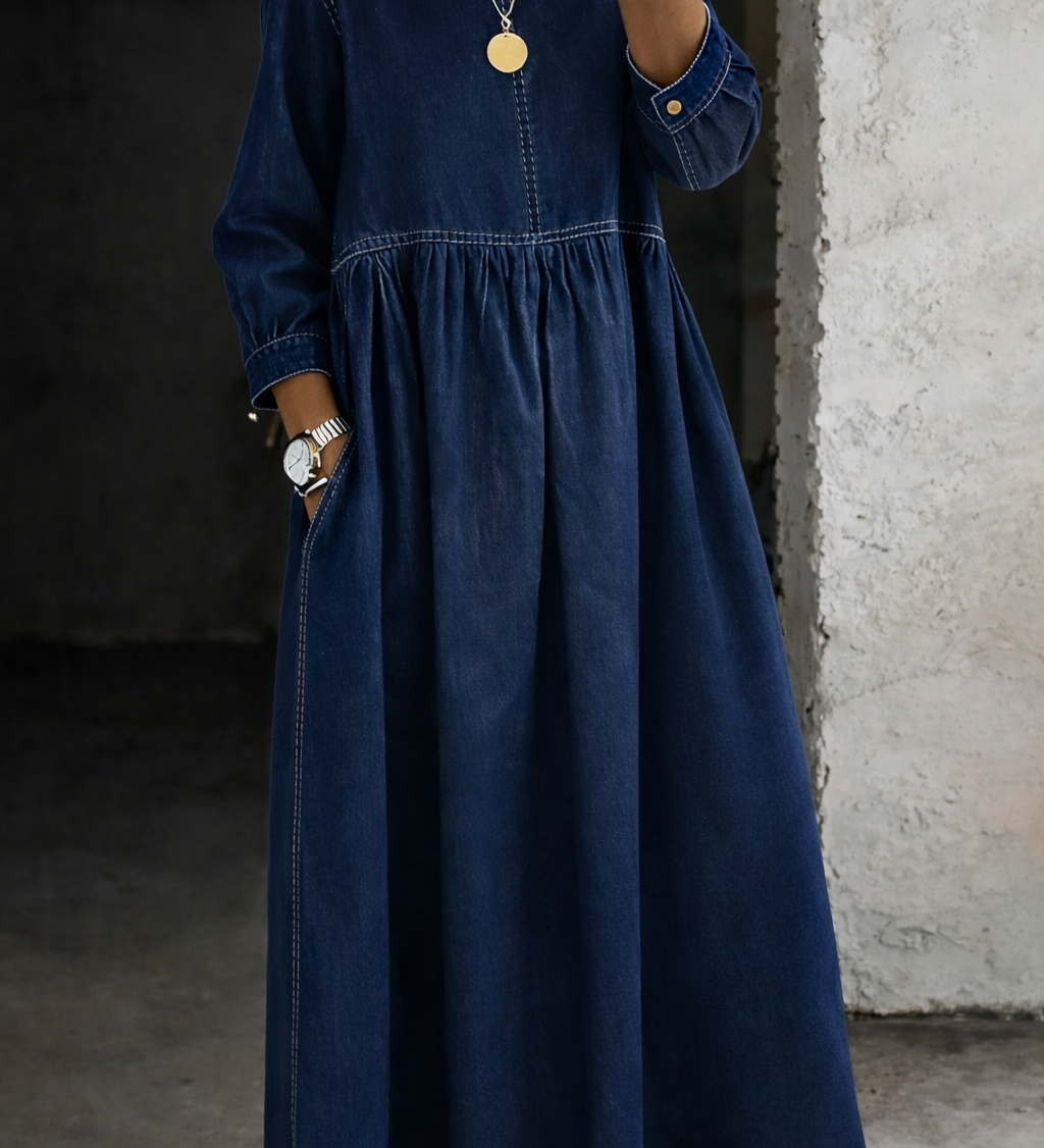 Elise | Robe en jean col rond manches longues